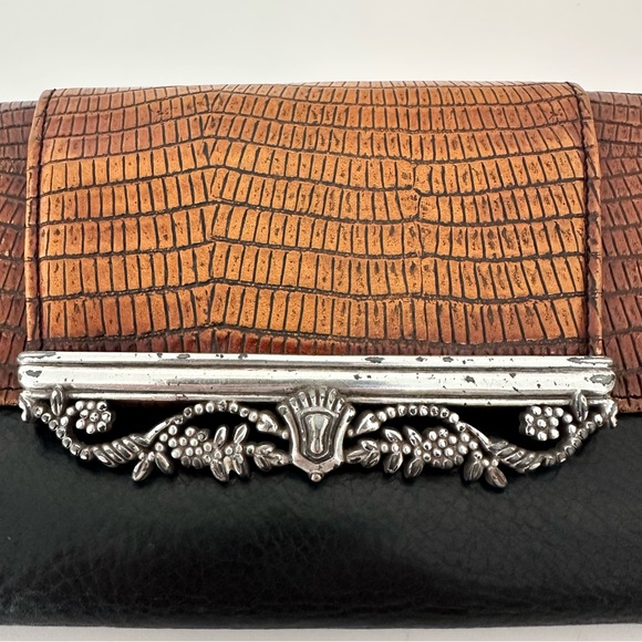 Vintage Brighton Leather Wallet with Brown Crocodile Embossed Flap Silver Buckle - Picture 10 of 10